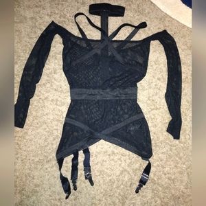 Strappy fishnet top with attached garter